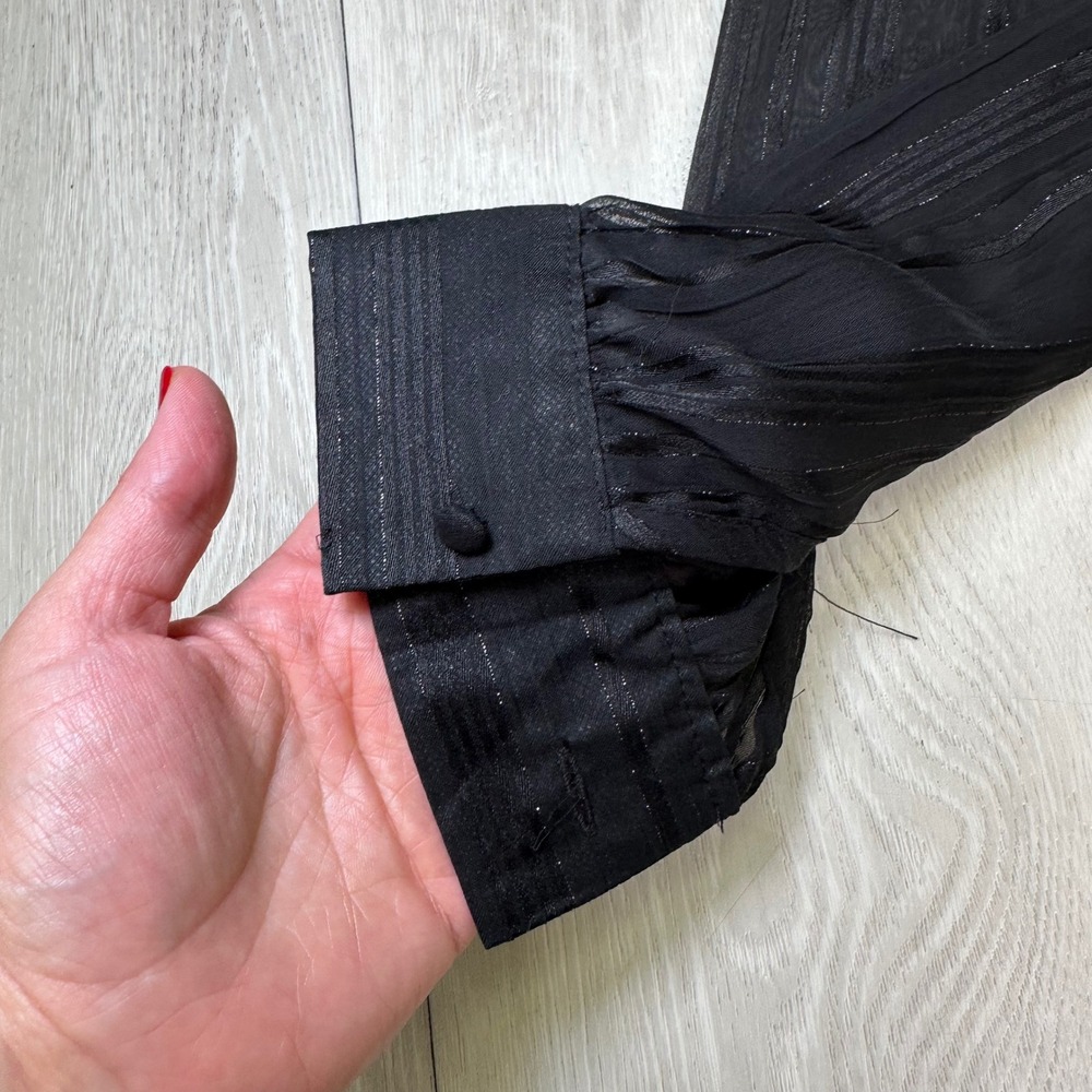 Nanette Lapore black sheer chiffon button up tie front long sleeve dress size 8 - Picture 6 of 9